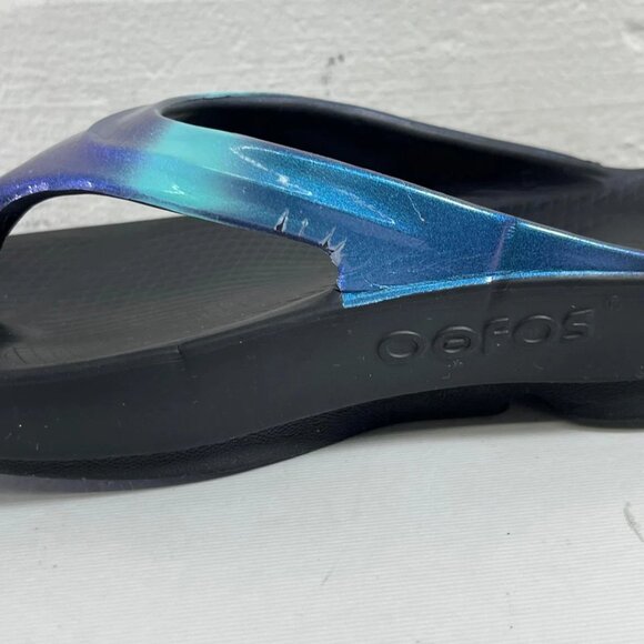 OOFOS OOlala Luxe Recovery Flip Flop Thong Sandal Atlantis Blue Women 37 EU/6 US - Picture 8 of 11
